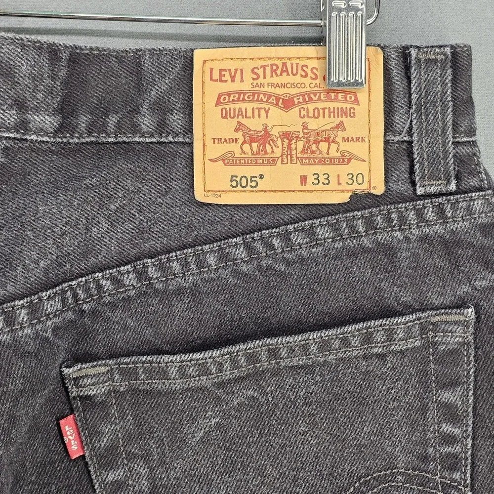 Levis 505 Jeans Mens 33x23 Black Denim‎ Regular Fit Straight Leg